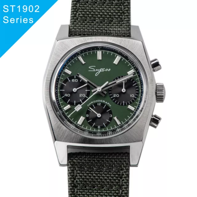 Seagull Sugess ST1902 Panda 37mm Green Chronograph Domed Sapphire Lume 1963 BNIB