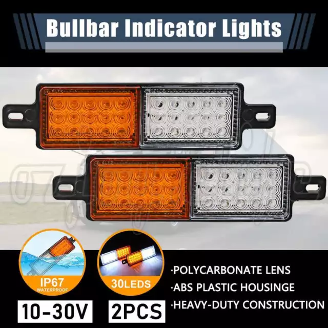 2Pcs 30LED Bullbar Indicator Lights Front Park DRL Amber For TJM Marker Lamp OZ
