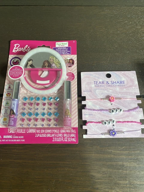 Lot Of 2 Items Claire’s Stretch Bracelets (BFF/FLOWERS) & Barbie Mirror Lip Glos