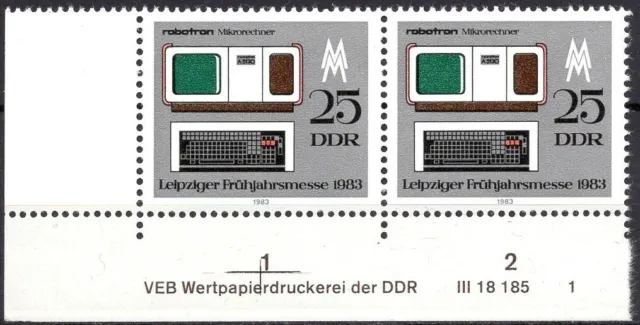 DDR 1983 Mi.Nr. 2780 ** postfrisch Eckrand mit DV Druckvermerk FN 1