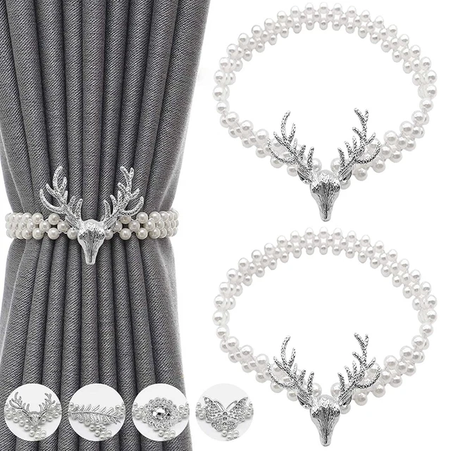 Beautiful Pearl Elastic Rope Curtains TieBacks Silver Set of 2 Pcs