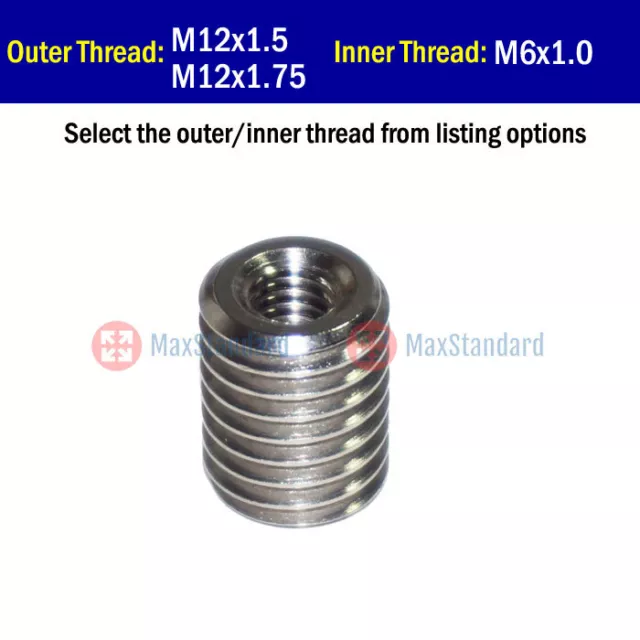 Thread Reducer Fitting Male M12 x1.5 x1.75 Pitch Female M6 M6x1.0 Adapter Insert