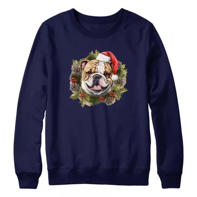 Christmas English Bulldog Jumper For Kids Wreath Sweatshirt Dog Owner Funny S...