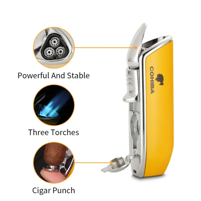 Cohiba Torch Cigar Lighter Triple Jet Flame Punch Cigarette Refillable Butane