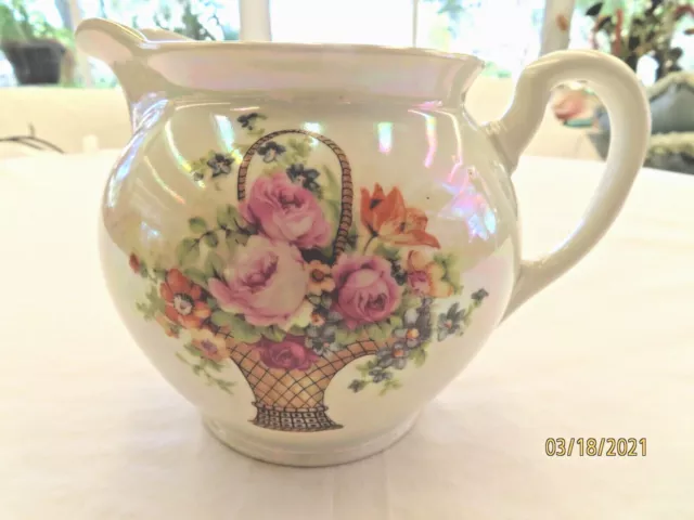 Vintage French Country Pitcher Union K Rose Roses in Basket  Czechoslovakia 1921