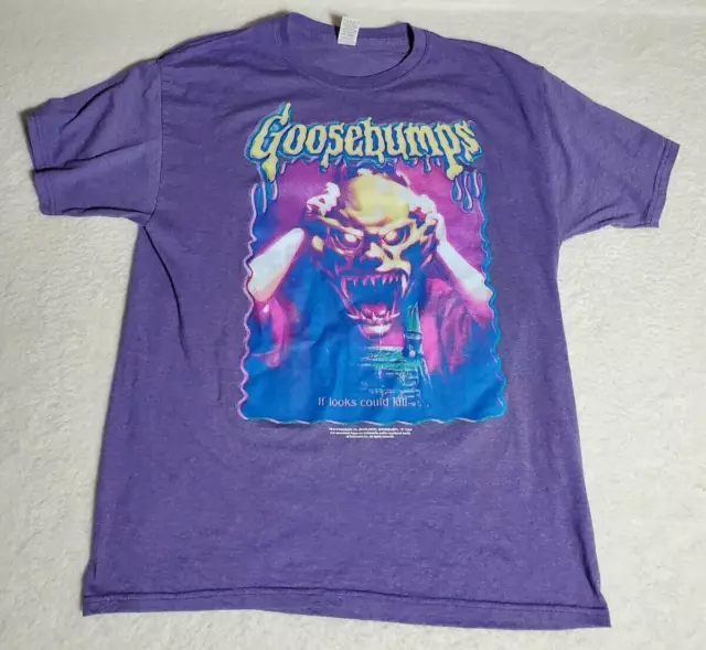 Goosebumps If Looks Could Kill Purple Graphic T-Shirt Medium R. L. Stine Vtg 90s