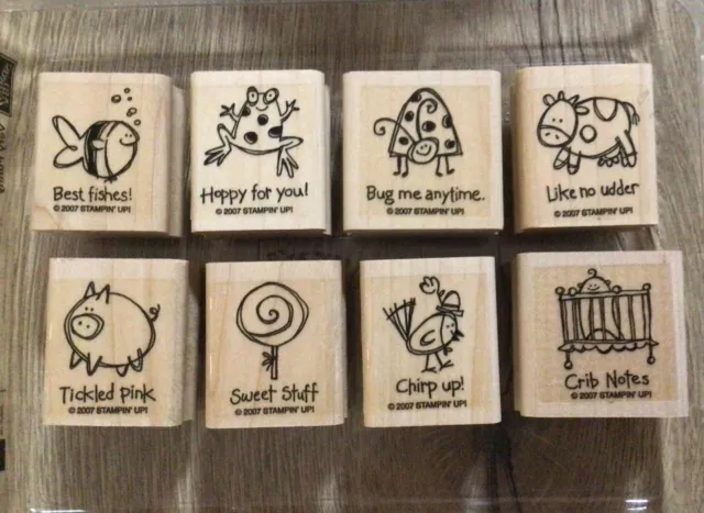 Stampin' Up! "VERY PUNNY" WOODEN RUBBER STAMPS SET -Retired- Preloved