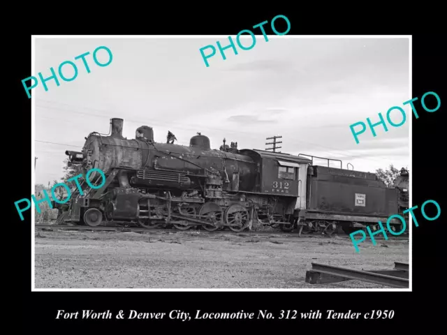 OLD LARGE HISTORIC PHOTO OF FORT WORTH & DENVER RAILROAD Co TRAIN No 312