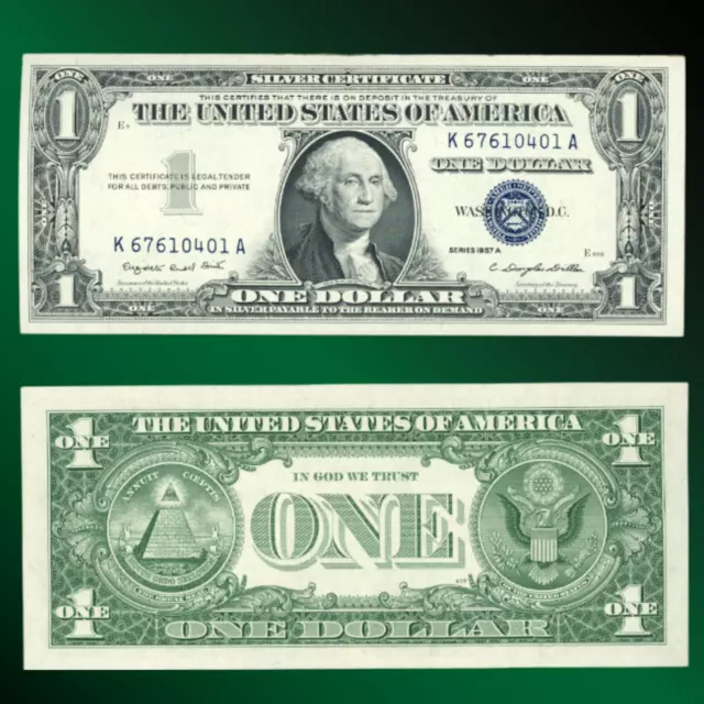 1957 $1 One Dollar Silver Certificate, Blue Seal, About Uncirculated (AU)