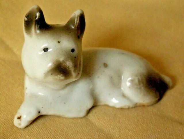 Bulldog Figurine Dog Puppy Figure White Black Unmarked Vintage Miniature Mini.