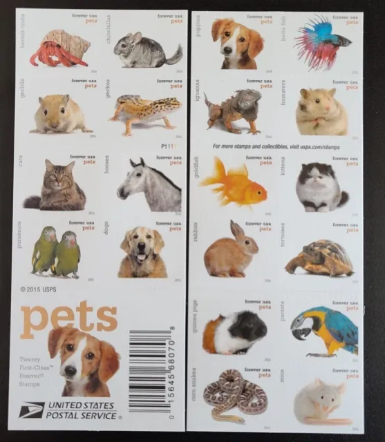 Mint US Pets Booklet Pane of 20 Forever Stamps Scott# 5125A (MNH)