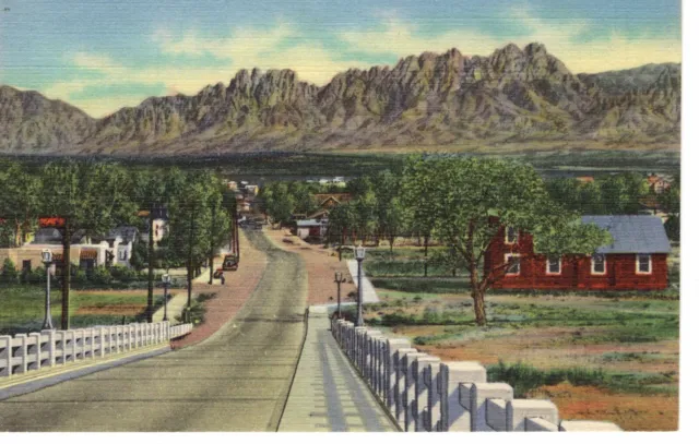 Vintage Postcard NM Las Cruces Organ Mountain Viaduct Linen -858