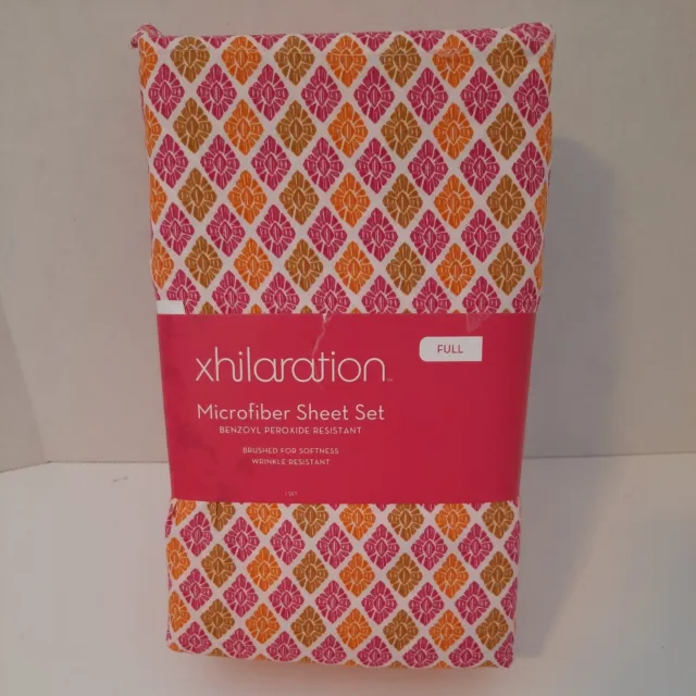 Xhilaration Full Size Microfiber Sheet Set Pink Orange Tan in Fabric Bag NEW