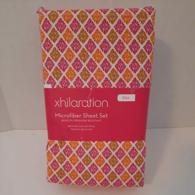 Xhilaration Full Size Microfiber Sheet Set Pink Orange Tan in Fabric Bag NEW