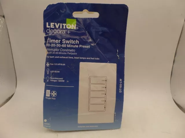 Leviton Dt160-0Lw Decora 15A 1Ple 60-Minute Indoor In-Wall Countdown Timer White