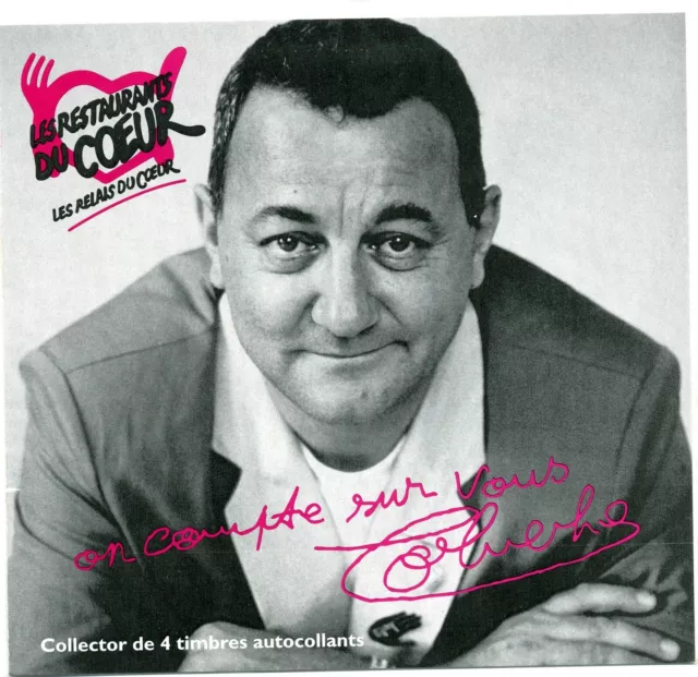 FRANCE 4 TIMBRES COLLECTOR " LES RESTOS DU COEUR " COLUCHE -neuf - non ouvert -