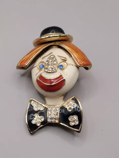 Ciner Gold Tone Enamel Rhinestone Coco The Clown Brooch (B)