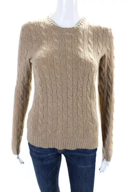 Polo Ralph Lauren Womens Cashmere Crew Neck Cable Knit Sweater Brown Size S