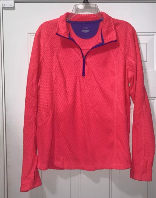 Women’s Tek Gear Pullover 1/4 Zip Neon Pink Waffle Long Sleeve Sz XL EUC