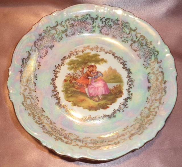 Estate Collectable ~ Gold Rim Pearl Edwardian Couple Bowl Dish ~ Vintage Germany