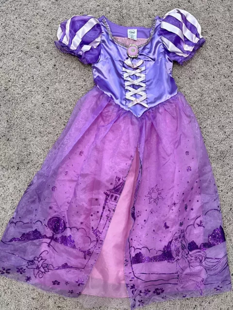 Disney Store Rapunzel Dress Tangled Costume Pink Purple Glitter Size 7/8