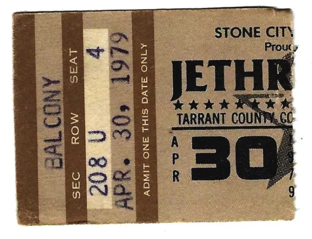 Jethro Tull & UK 4/30/79 Fort Worth Tarrant Cy Conven Ctr Mega Rare Ticket Stub