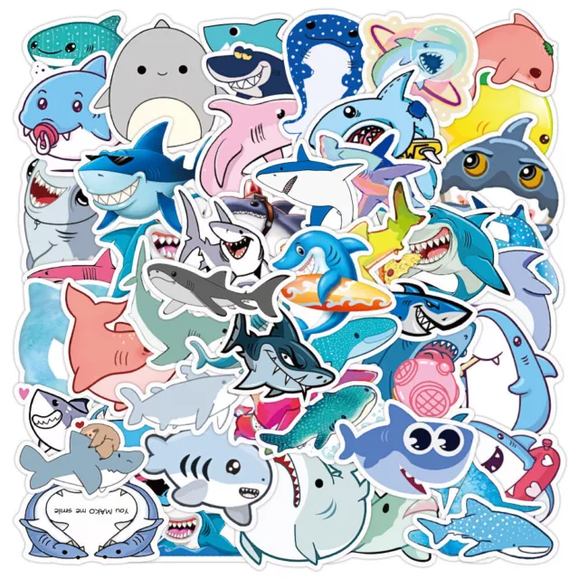 ⭐ 50 Piezas Bebé Shark / Tiburones para Niños Cartoon Tiburón Style Pegatinas