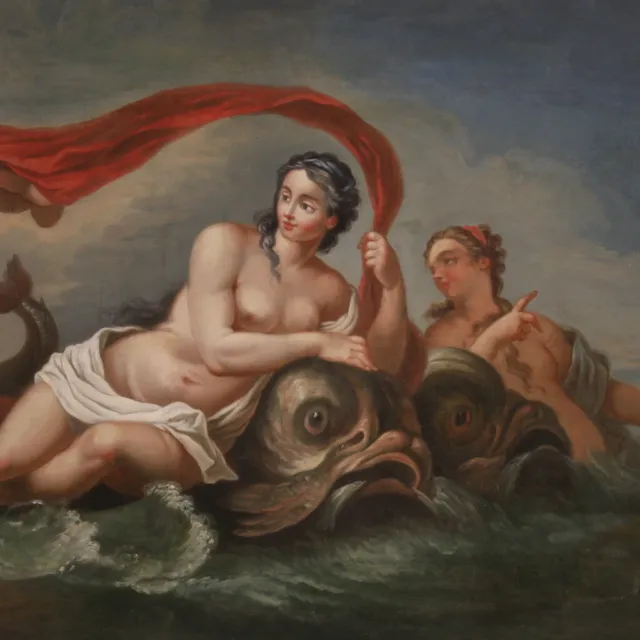Triunfo de Galatea pintura antigua oleo lienzo desnudo mitologico siglo XVIII