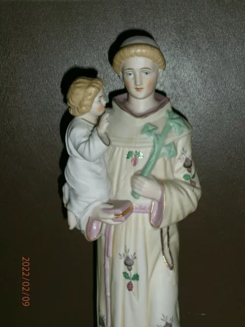 ANCIENNE STATUE RELIGIEUSE: SAINT ANTOINE ET JESUS/BISCUIT ANDENNE/XXè/H.31 cm