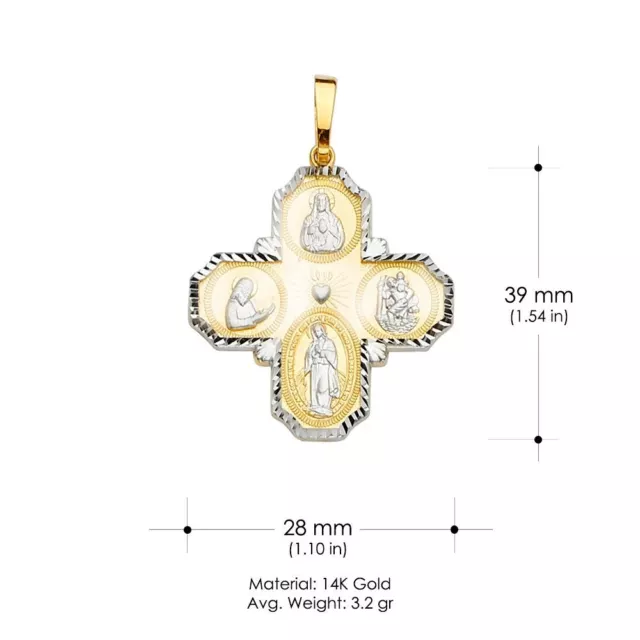 14K Gold Catholic Four-Way Cross Jesus Guadalupe Saint Medals Religious Pendant 3