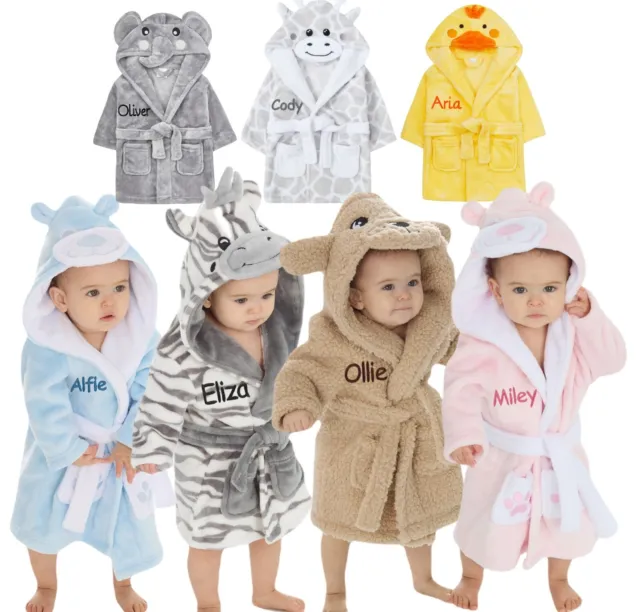 Personalised Baby Robe Girl Boy Dressing Gown Novelty Bathrobe Gift Name 0-24 M