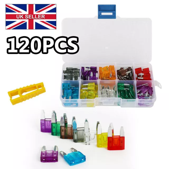 120Pack Mini Blade Fuses Boxed Assorted Car Van Bike Fuse Set 5 10 15 20 25 30A