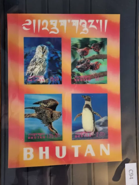 Bhutan Block 29 ** postfrisch 3-D Druck "Vögel" Kauz Fink Bussard Pinguin  C94