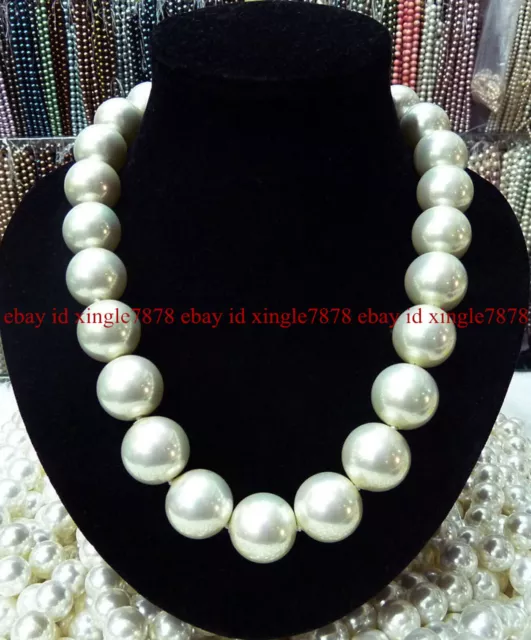 Rare Huge 16mm White South Sea Shell Pearl Necklace 20"