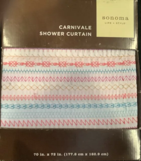 Sonoma Carnivale Embroidered Stitched Fabric Shower Curtain Bath NWT