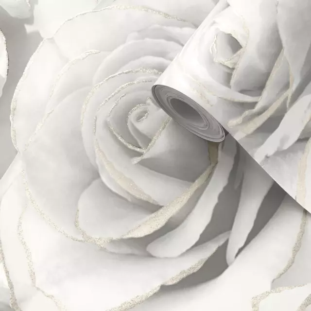 Madison Rose Papier Peint Brillant Doré Luxe Floral Muriva 139525 Blanc