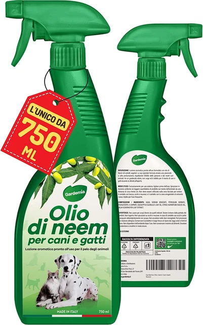 Olio Di Neem per Cani Gatti Spray 750Ml Sgradito a Zecche Pulci Zanzare Insetti
