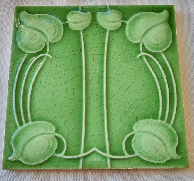 English Art Nouveau Majolica Tile. H & R Johnson. C1905 2
