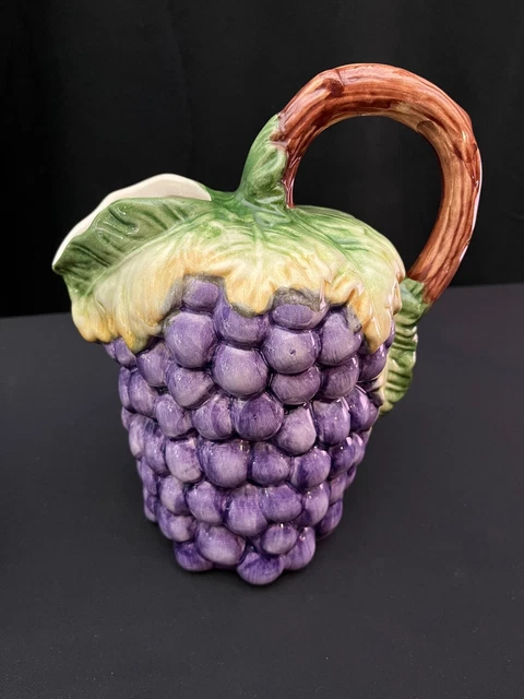 Jay Wilfred Vintage Majolica Hand Painted Grapes Pitcher Andrea by Sadek