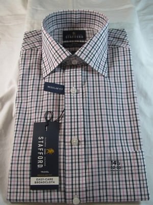 NWT STAFFORD EASY CARE BROADCLOTH DRESS SHIRT Reg. Fit, Plum Tonal Check