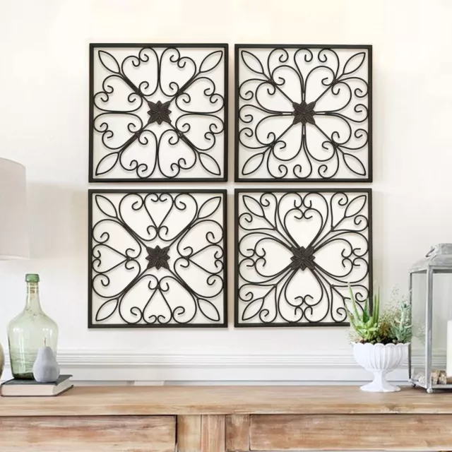 Metal Wall Decor-Large Decorative Wrought Scroll Wall Decor Art Set of 4 Farm...