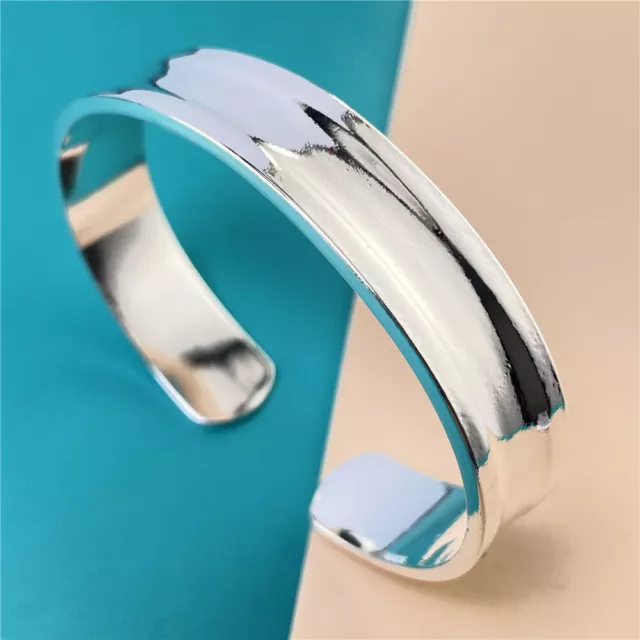 925 Silver Charm Bangles Bracelet Womens Mens Fashion Smooth Open Bangle Jewelry