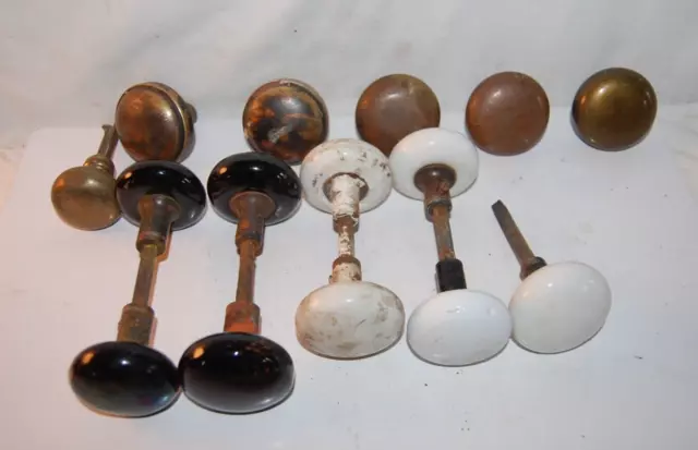 Mixed Lot of 15 Antique Porcelain ,Brass ,Black + and White  Door Knobs