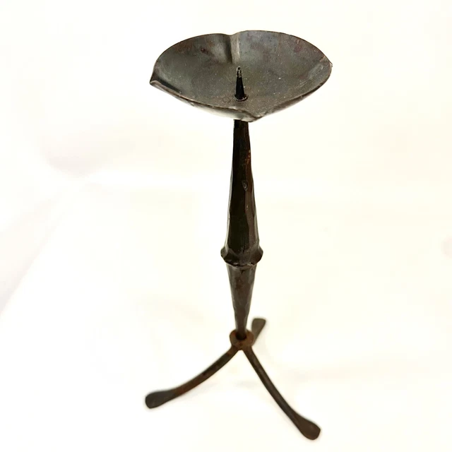 Wrought Iron Candle Holder Black Lilly Pad Trifoot Hand Forged Vintage Hammered