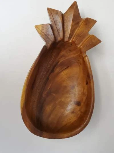 Vintage Hawaii Tiki Monkey Pod Pineapple Tray Bowl Party Tropical Kahana Woods