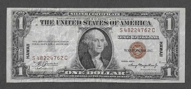 FR. 2300 S/C One Dollar $1 Series of 1935A Silver Certificate Hawaii Brown Seal