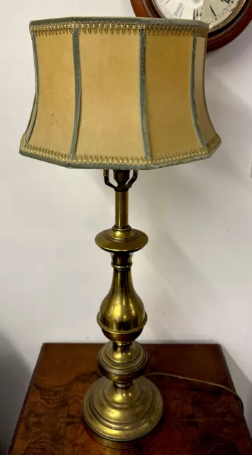 Beautiful Huge 32” Antique Brass Bulbous Lamp with Stunning Shade