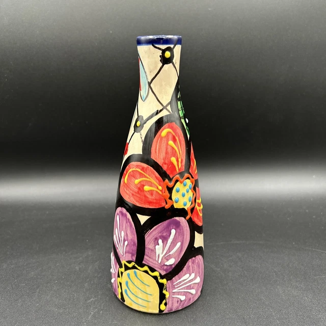 Hand Painted Vintage Floral Ivanros, Made in Spain Pottery Vase,  7.75 inches