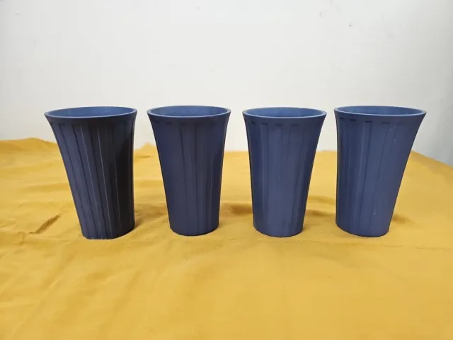 4 Wedgwood Fluted Solid Blue 5” Bisque Porcelain Vase Tumbler Made England