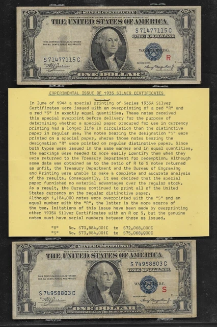 Two $1 1935A Experimental Silver Certificates, R & S, VF